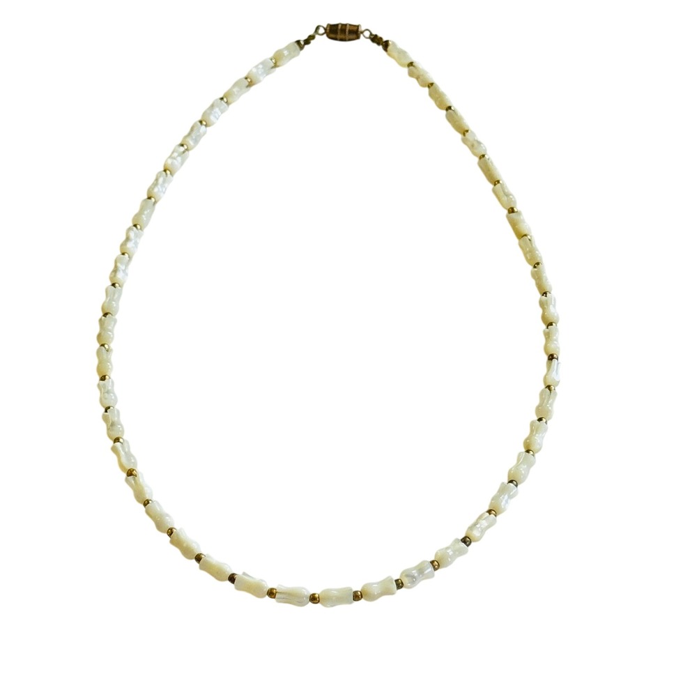 VTG Estate rose carved Beaded collar Necklace MOP Natural Mother of pearl 17.5"